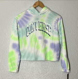 NWT Boxy Girls Converse Tie-Dye Cropped Hoodie Neon Green Blue Purple Swirl Cute